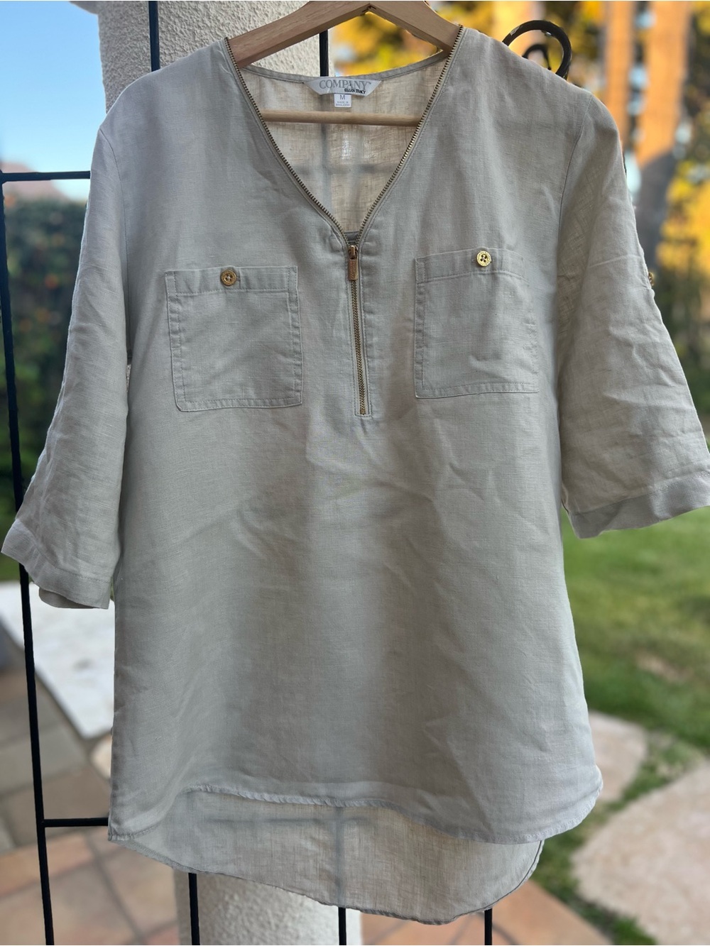 Company Ellen Tracy, 100% Linen Utility Tunic Top - Medium | Oatmeal / Beige
